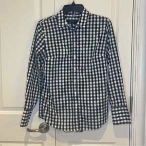Banana Republic Black White Gingham Button Down Riley Tailored Fit Blouse Sz 6